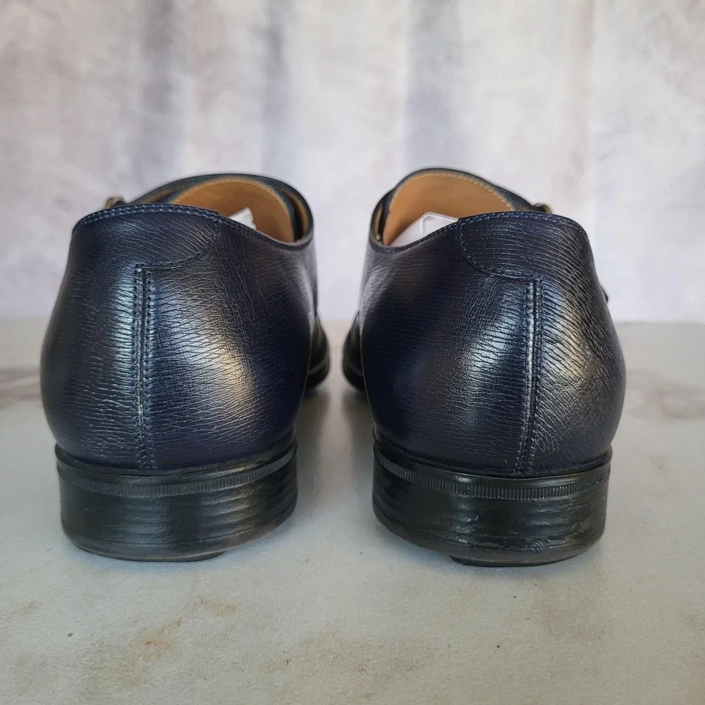Gucci Monk Strap Shoes Mens US Size 11 Blue Leather Double Buckle Dress 322478